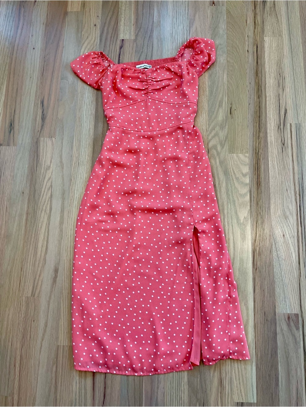 Abercrombie & Fitch Coral Polka Dot Puff Sleeve Midi Dress XXSP